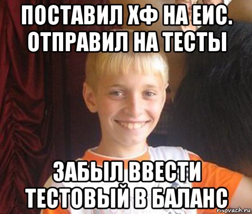 поставил хф на еис. отправил на тесты забыл ввести тестовый в баланс, Мем Типичный школьник