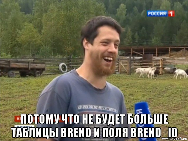  потому что не будет больше таблицы brend и поля brend_id, Мем  Веселый молочник Джастас Уолкер