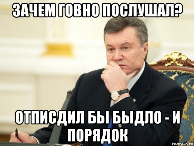 зачем говно послушал? отписдил бы быдло - и порядок, Мем Янукович