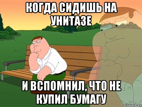 когда сидишь на унитазе и вспомнил, что не купил бумагу, Мем Задумчивый Гриффин