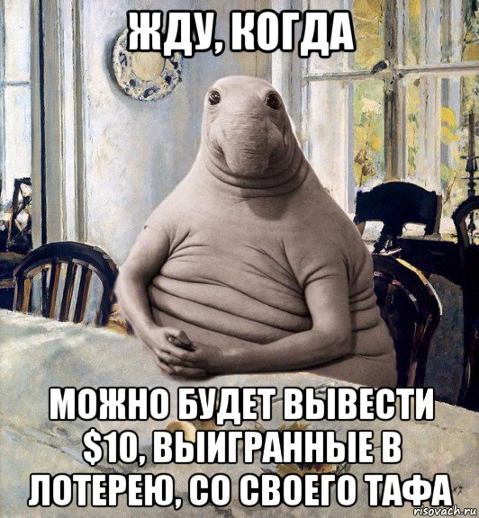 жду, когда можно будет вывести $10, выигранные в лотерею, со своего тафа
