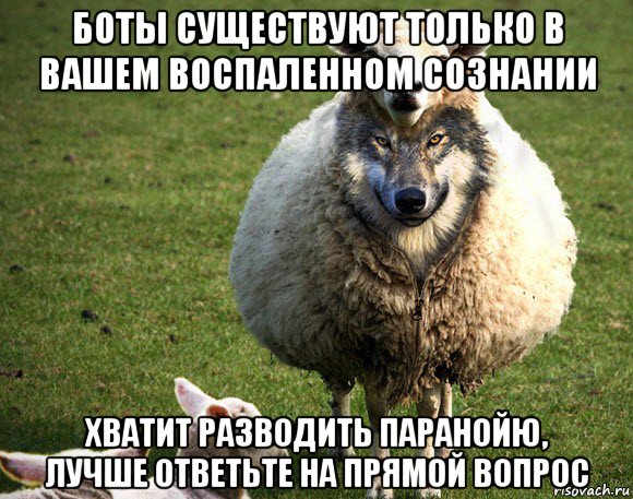 боты существуют только в вашем воспаленном сознании хватит разводить паранойю, лучше ответьте на прямой вопрос, Мем Злая Овца