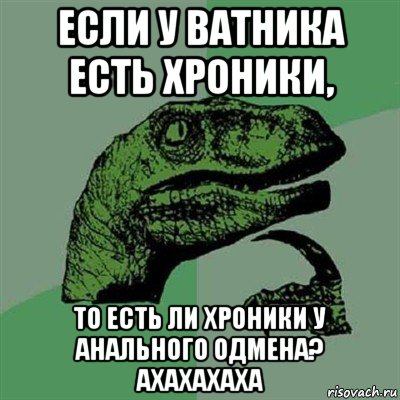 если у ватника есть хроники, то есть ли хроники у анального одмена? ахахахаха, Мем Филосораптор