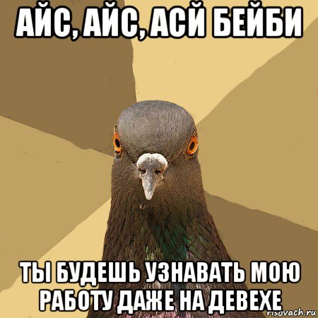 айс, айс, асй бейби ты будешь узнавать мою работу даже на девехе, Мем голубь