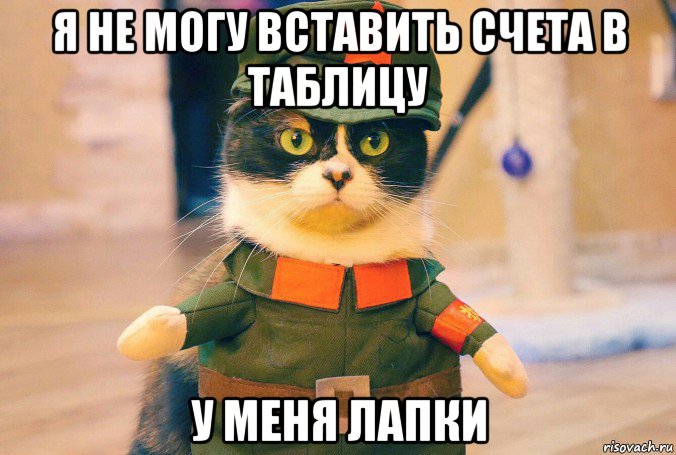 я не могу вставить счета в таблицу у меня лапки