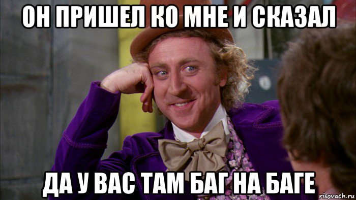 он пришел ко мне и сказал да у вас там баг на баге, Мем Ну давай расскажи (Вилли Вонка)