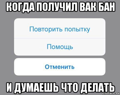 когда получил вак бан и думаешь что делать, Мем Отменить Помощь Повторить попытку