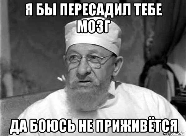 я бы пересадил тебе мозг да боюсь не приживётся