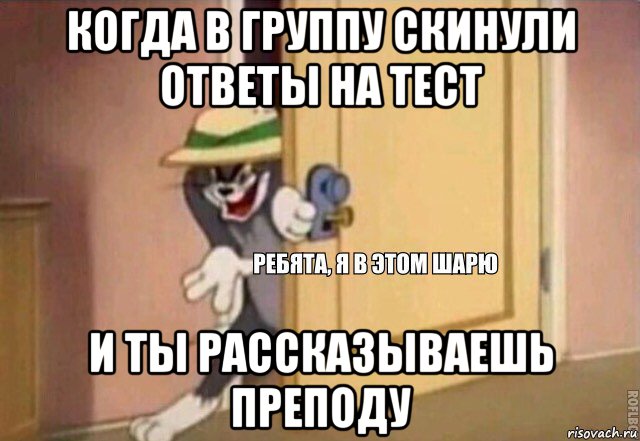 когда в группу скинули ответы на тест и ты рассказываешь преподу