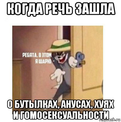 когда речь зашла о бутылках, анусах, хуях и гомосексуальности, Мем Ребята я в этом шарю