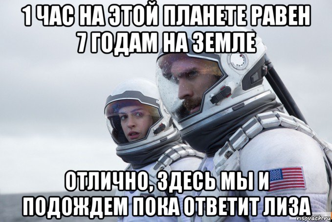 1 час на этой планете равен 7 годам на земле отлично, здесь мы и подождем пока ответит лиза