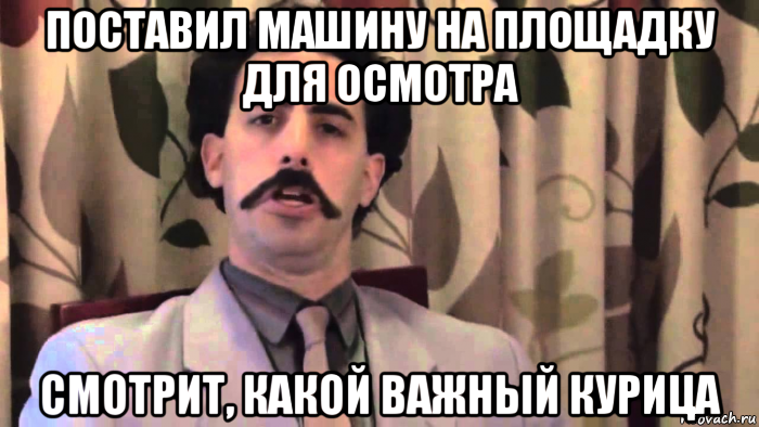 поставил машину на площадку для осмотра смотрит, какой важный курица