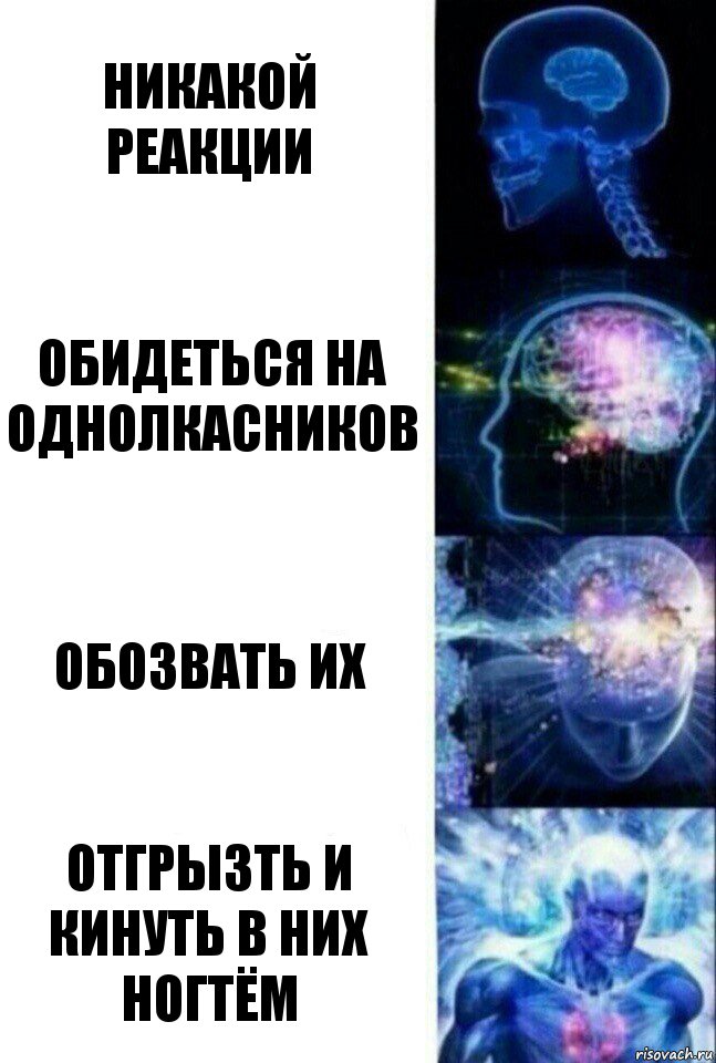 Никакой реакции Обидеться на однолкасников Обозвать их Отгрызть и кинуть в них ногтём, Комикс  Сверхразум