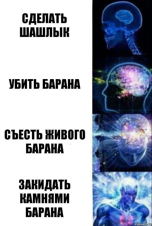 Сделать шашлык Убить барана Съесть живого барана Закидать камнями барана, Комикс  Сверхразум