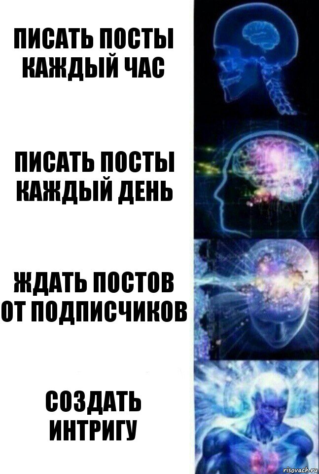 Писать посты каждый час Писать посты каждый день Ждать постов от подписчиков СОЗДАТЬ ИНТРИГУ, Комикс  Сверхразум