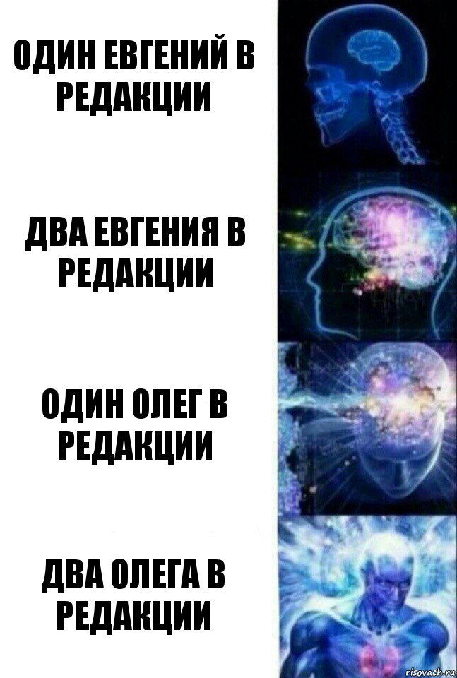 один евгений в редакции два евгения в редакции один олег в редакции два олега в редакции, Комикс  Сверхразум