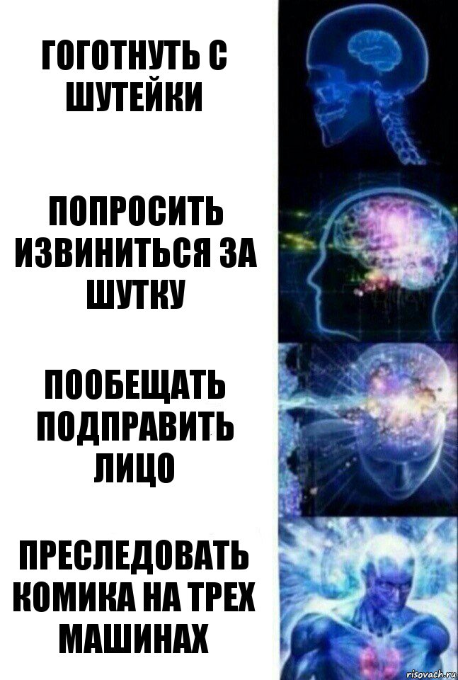 гоготнуть с шутейки попросить извиниться за шутку пообещать подправить лицо преследовать комика на трех машинах, Комикс  Сверхразум