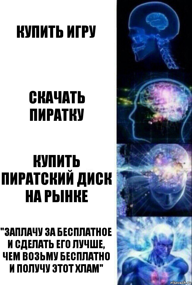 Купить игру Скачать пиратку Купить пиратский диск на рынке "Заплачу за бесплатное и сделать его лучше, чем возьму бесплатно и получу этот хлам", Комикс  Сверхразум