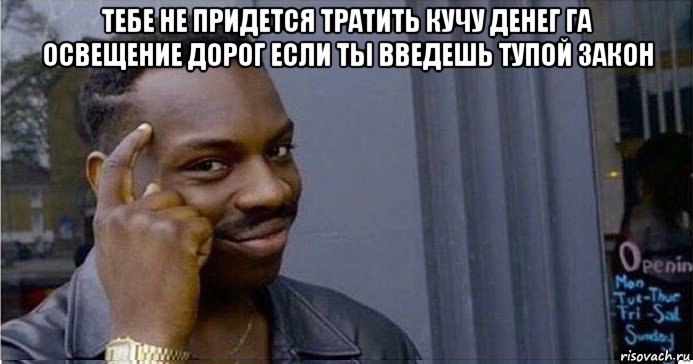 тебе не придется тратить кучу денег га освещение дорог если ты введешь тупой закон 