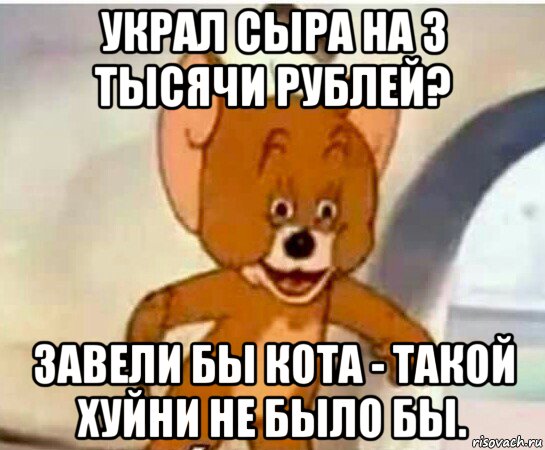 украл сыра на 3 тысячи рублей? завели бы кота - такой хуйни не было бы.