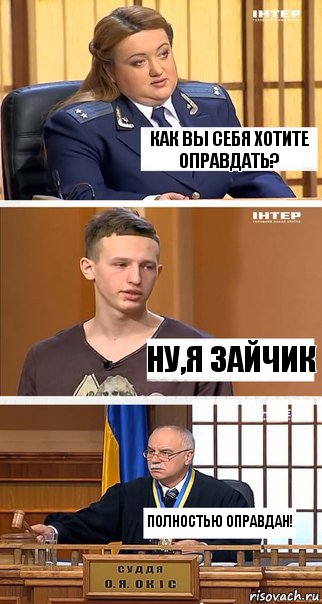 Как вы себя хотите оправдать? Ну,я Зайчик Полностью оправдан!, Комикс  В суде