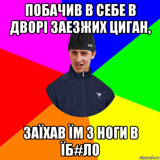 побачив в себе в дворі заезжих циган, заїхав їм з ноги в їб#ло