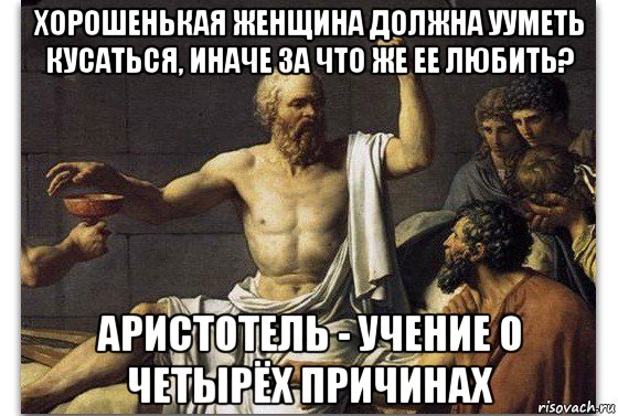 хорошенькая женщина должна ууметь кусаться, иначе за что же ее любить? аристотель - учение о четырёх причинах