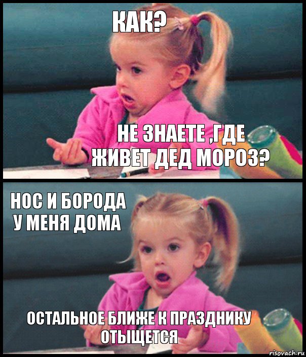 Как? Не знаете ,где живет Дед Мороз? Нос и борода у меня дома остальное ближе к празднику отыщется, Комикс  Возмущающаяся девочка