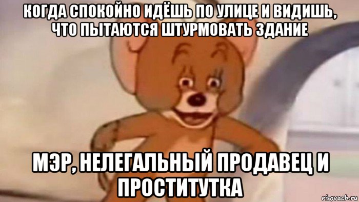 когда спокойно идёшь по улице и видишь, что пытаются штурмовать здание мэр, нелегальный продавец и проститутка