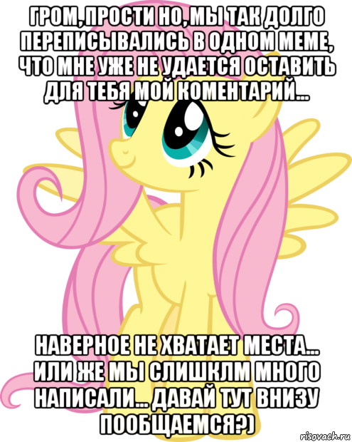 гром, прости но, мы так долго переписывались в одном меме, что мне уже не удается оставить для тебя мой коментарий... наверное не хватает места... или же мы слишклм много написали... давай тут внизу пообщаемся?), Мем Флаттершай