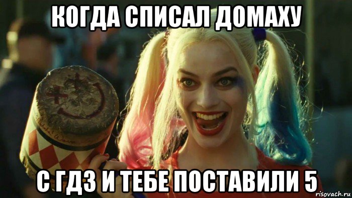 когда списал домаху с гдз и тебе поставили 5, Мем    Harley quinn