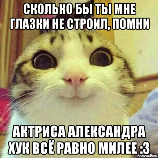 сколько бы ты мне глазки не строил, помни актриса александра хук всё равно милее :3, Мем       Котяка-улыбака