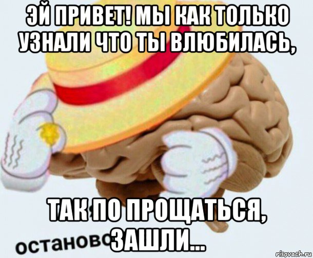 эй привет! мы как только узнали что ты влюбилась, так по прощаться, зашли..., Мем   Моя остановочка мозг