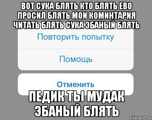 вот сука блять кто блять ево просил блять мои коминтария читать блять сука эбаный блять педик ты мудак эбаный блять, Мем Отменить Помощь Повторить попытку