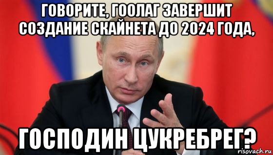 говорите, гоолаг завершит создание скайнета до 2024 года, господин цукребрег?, Мем Президент владмир путин герой и доброй