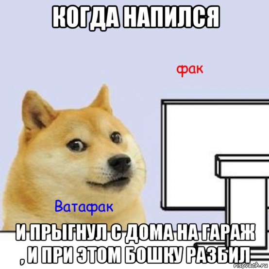 когда напился и прыгнул с дома на гараж , и при этом бошку разбил