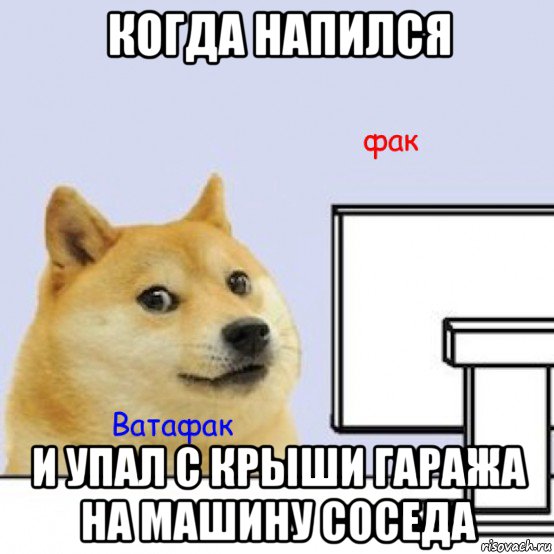 когда напился и упал с крыши гаража на машину соседа