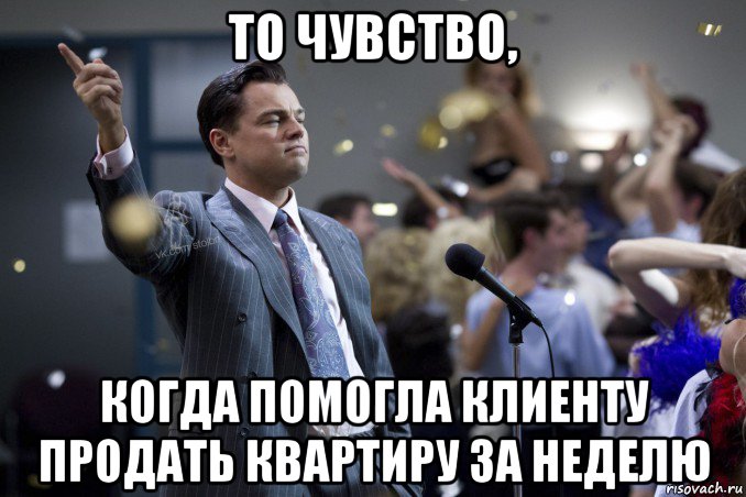 то чувство, когда помогла клиенту продать квартиру за неделю, Мем  Волк с Уолтстрит