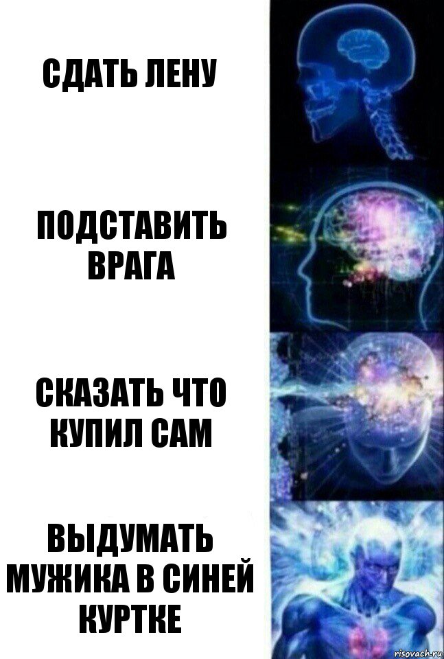 Сдать Лену Подставить врага Сказать что купил сам Выдумать мужика в синей куртке, Комикс  Сверхразум