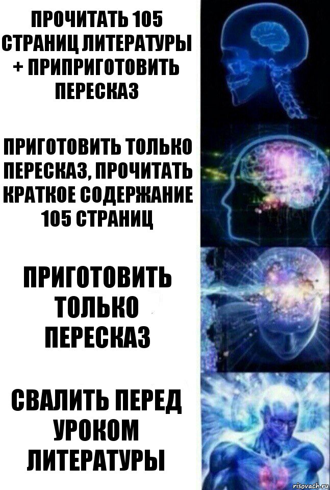 Прочитать 105 страниц литературы + приприготовить пересказ Приготовить только пересказ, прочитать краткое содержание 105 страниц Приготовить только пересказ Свалить перед уроком литературы, Комикс  Сверхразум