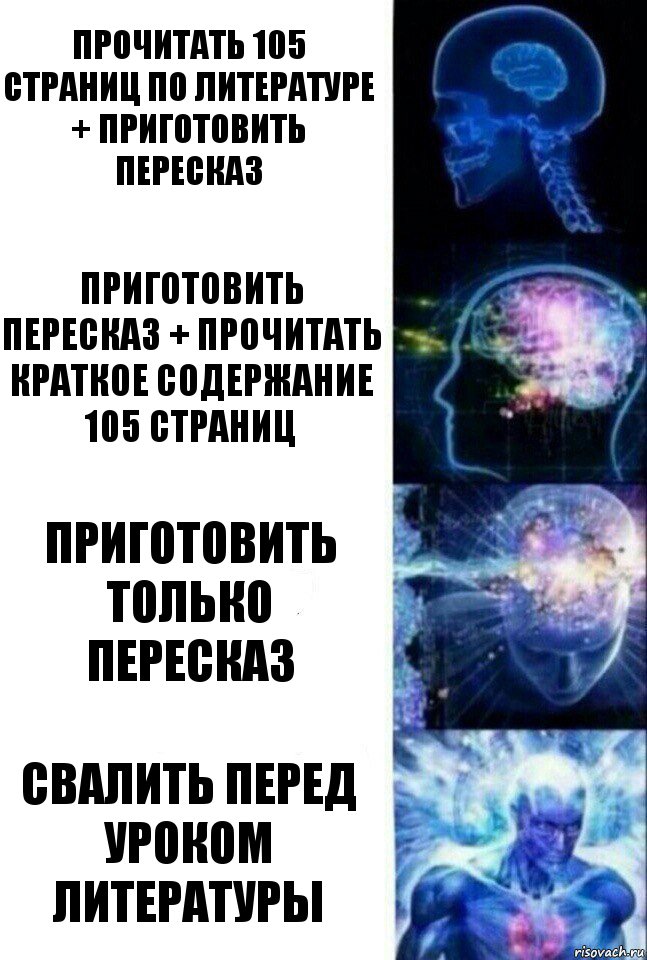 Прочитать 105 страниц по литературе + приготовить пересказ Приготовить пересказ + прочитать краткое содержание 105 страниц Приготовить ТОЛЬКО пересказ Свалить перед уроком литературы, Комикс  Сверхразум