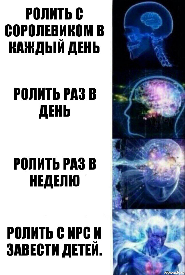 Ролить с соролевиком в каждый день Ролить раз в день Ролить раз в неделю Ролить с NPC и завести детей., Комикс  Сверхразум