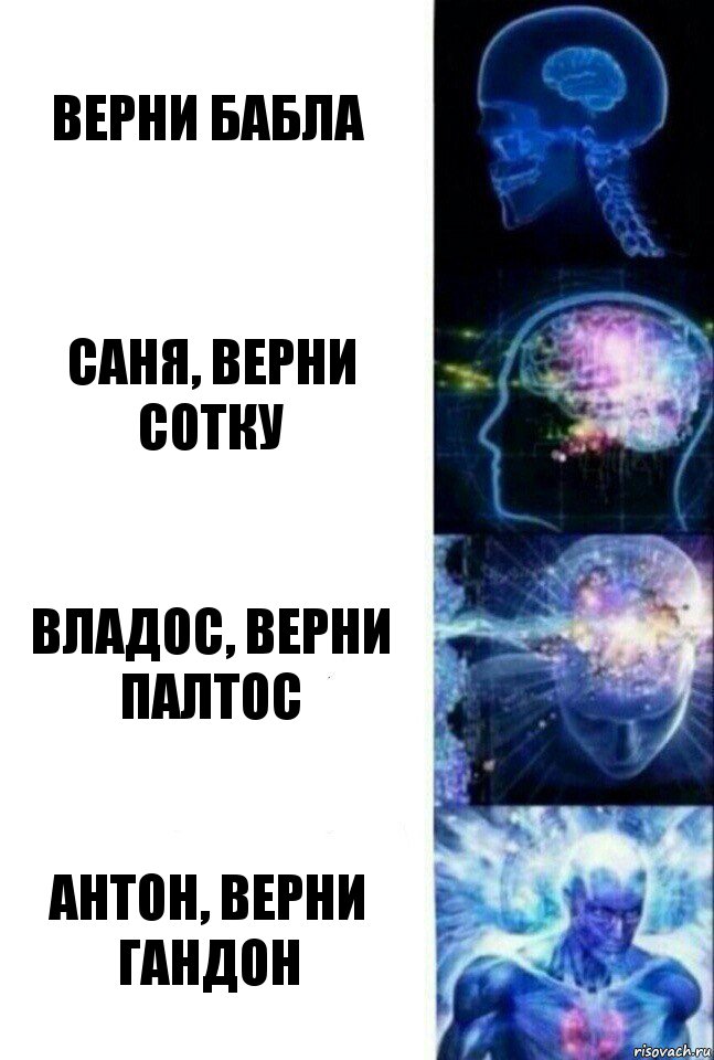 верни бабла саня, верни сотку владос, верни палтос антон, верни гандон, Комикс  Сверхразум