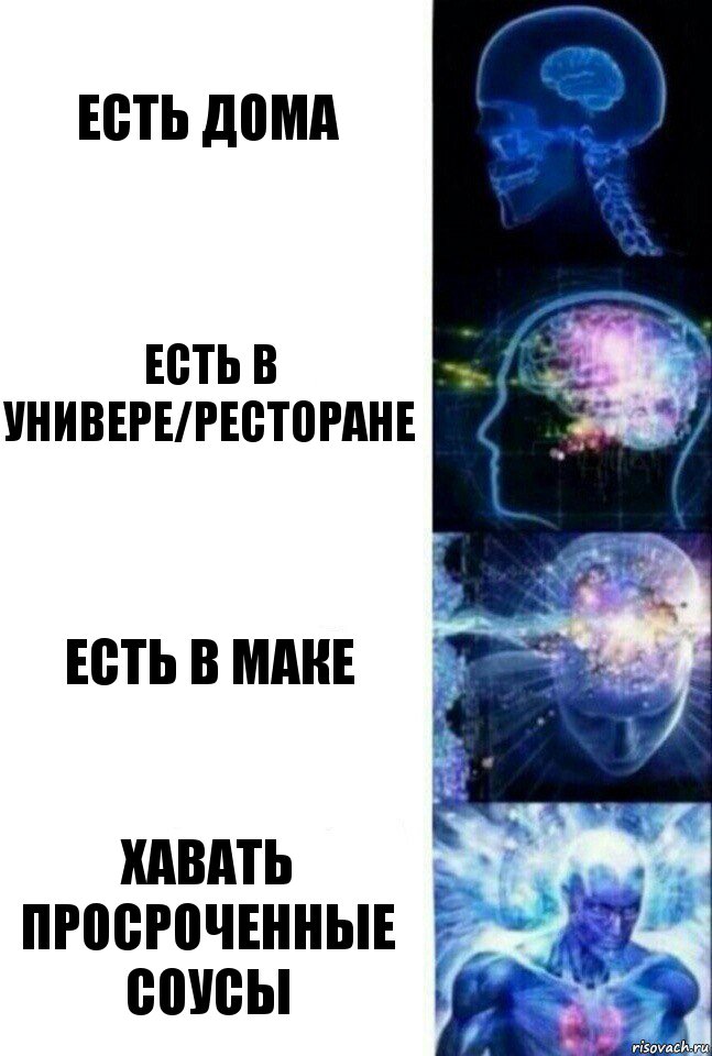 Есть дома Есть в универе/ресторане Есть в Маке Хавать просроченные соусы, Комикс  Сверхразум