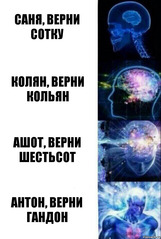 Саня, верни сотку Колян, верни кольян Ашот, верни шестьсот Антон, верни гандон, Комикс  Сверхразум