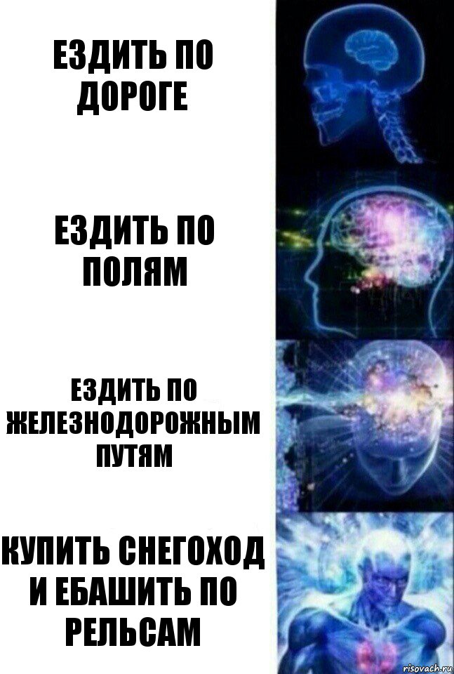 Ездить по дороге Ездить по полям Ездить по железнодорожным путям КУПИТЬ СНЕГОХОД И ЕБАШИТЬ ПО РЕЛЬСАМ, Комикс  Сверхразум