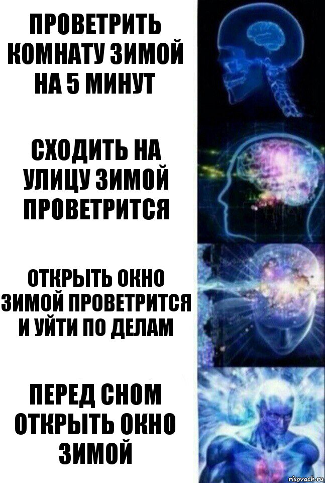 проветрить комнату зимой на 5 минут Сходить на улицу зимой проветрится Открыть окно зимой проветрится и уйти по делам Перед сном открыть окно зимой, Комикс  Сверхразум