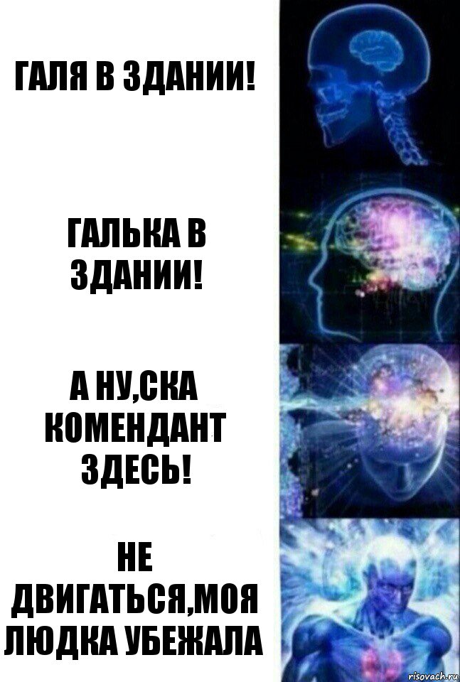 Галя в здании! Галька в здании! А ну,СКА комендант здесь! Не двигаться,моя Людка убежала, Комикс  Сверхразум