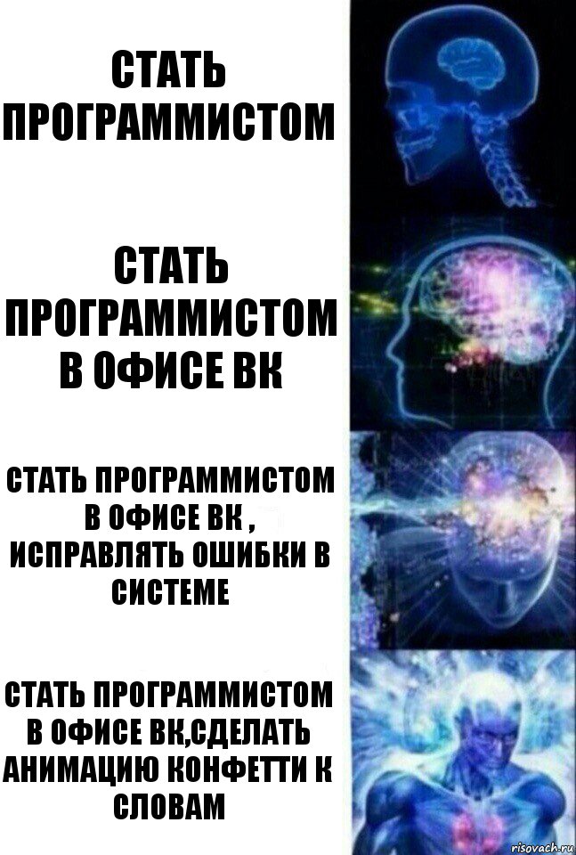 Стать программистом Стать программистом в офисе вк Стать программистом в офисе вк , исправлять ошибки в системе Стать программистом в офисе вк,сделать анимацию конфетти к словам, Комикс  Сверхразум