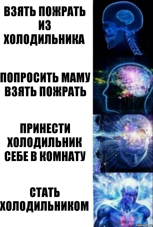 Взять пожрать из холодильника Попросить маму взять пожрать Принести холодильник себе в комнату Стать холодильником, Комикс  Сверхразум